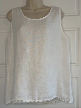 Viola Borghi 100% Linen Sleeveless Top Sz L White Eyelet Minimalist Clean Girl